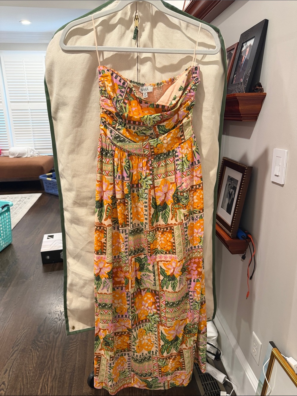 Strapless Floral Patchwork Maxi Dress in Orange and Pink